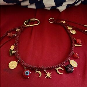 FREE PEOPLE Gold and Red Charm necklace/ bag charm